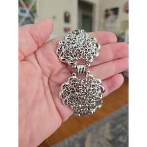 Silvertone Round Filagree Panel Bracelet Vintage Statement